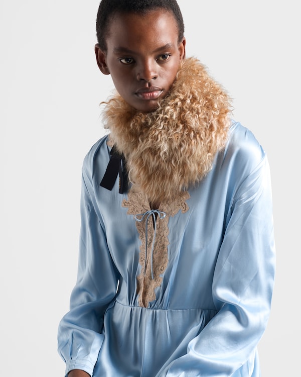 Long-sleeved satin crepe and lace dress Long-sleeved satin crepe and lace dress