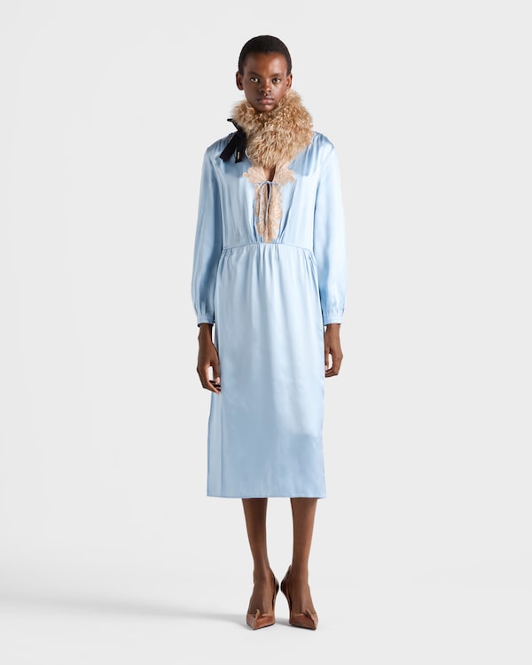 Long-sleeved satin crepe and lace dress Long-sleeved satin crepe and lace dress