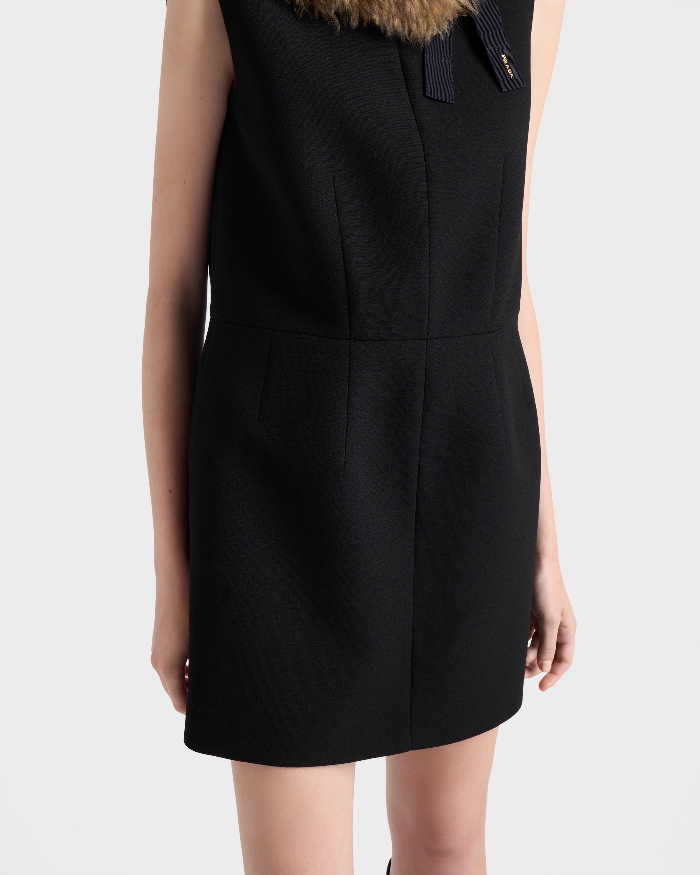 Prada Chic Sleeveless Dress Fur Collar In Black