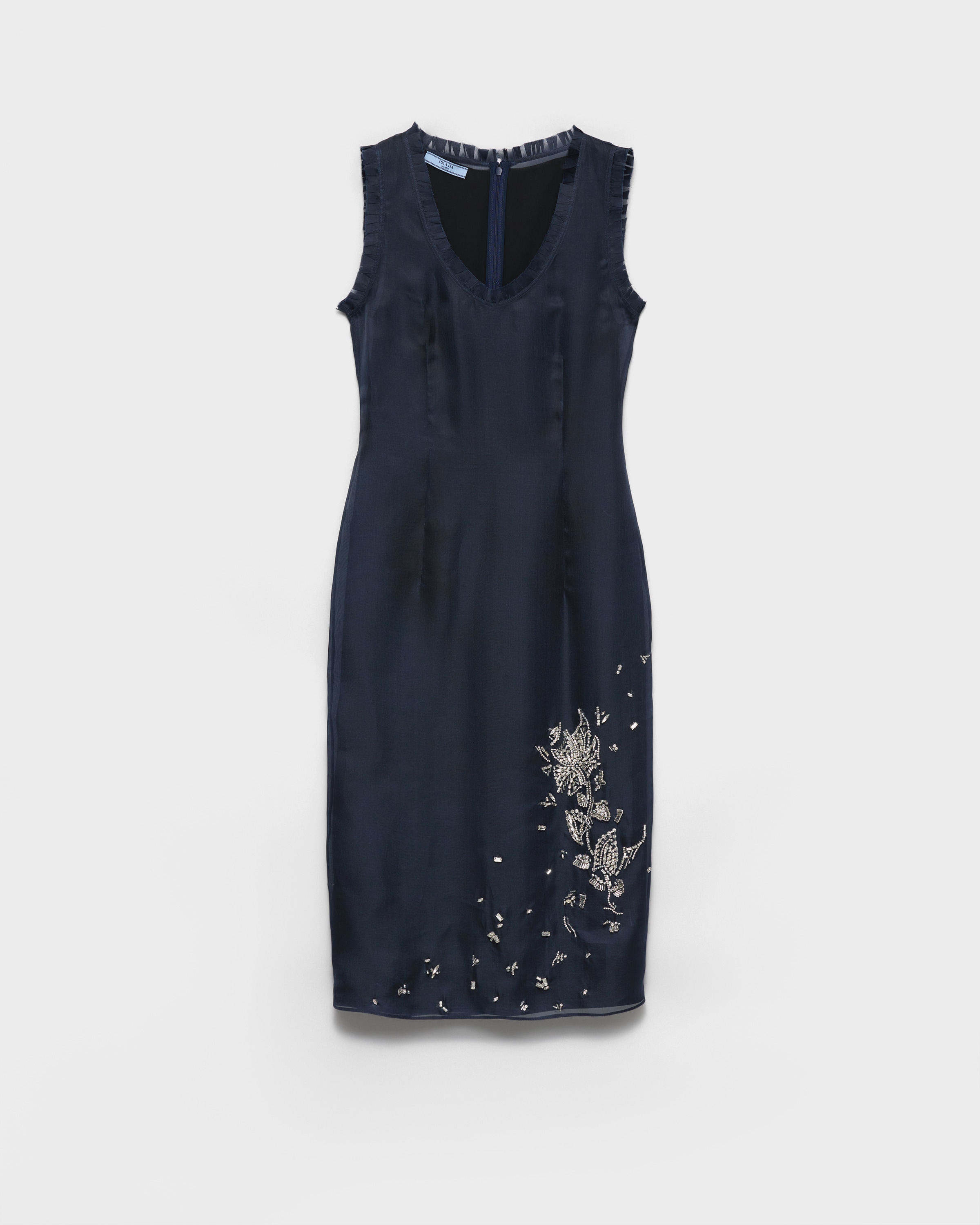 Prada Besticktes Kleid Aus Seidenorganza In Blue