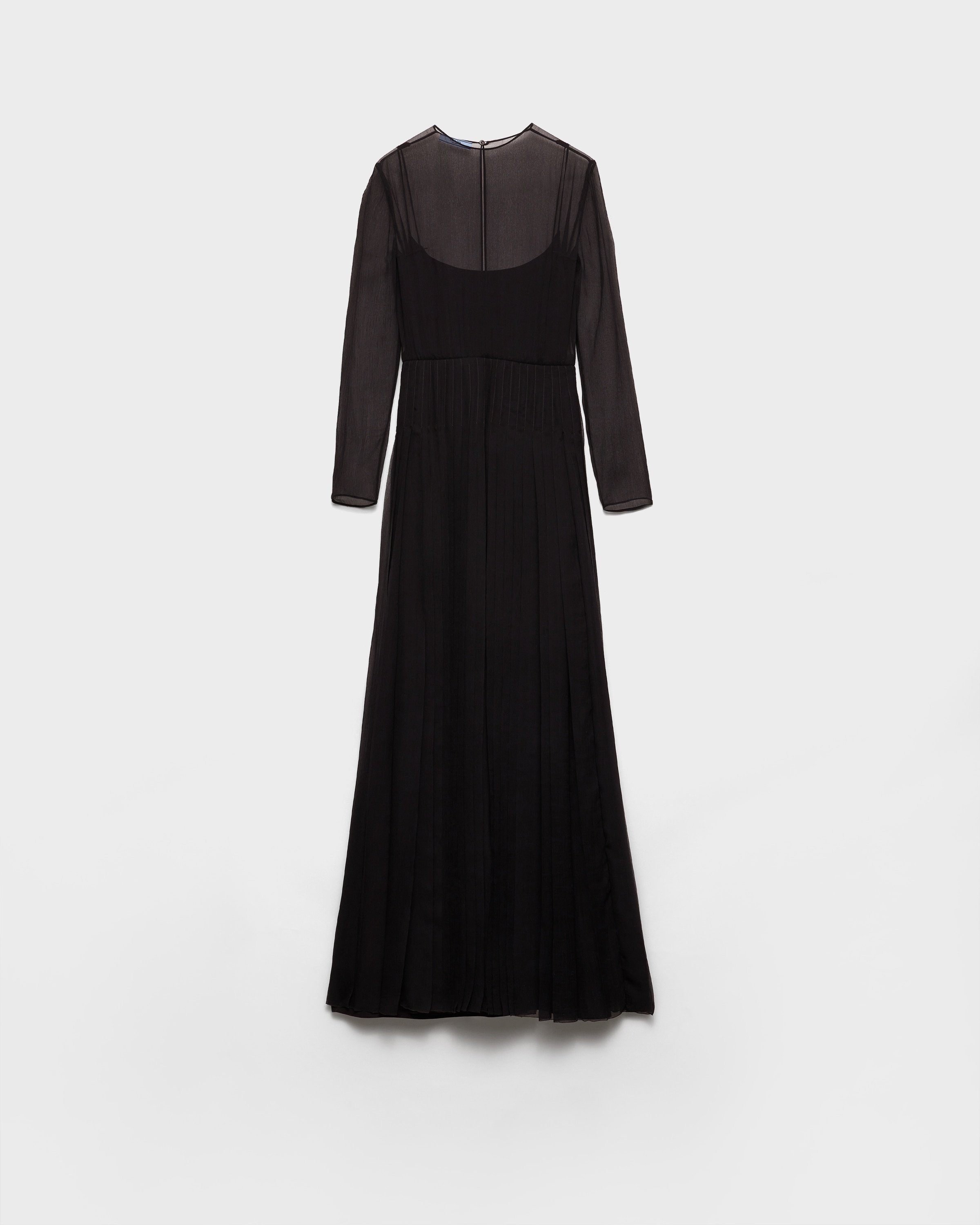 Prada Long Silk Chiffon Dress, Woman, Black, Size 40