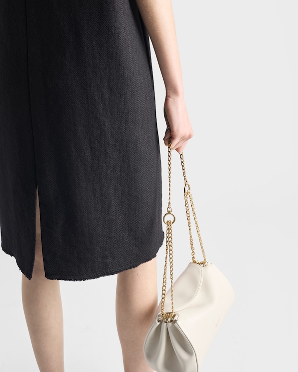 Short-sleeve chevron wool dress with belt Short-sleeve chevron wool dress with belt