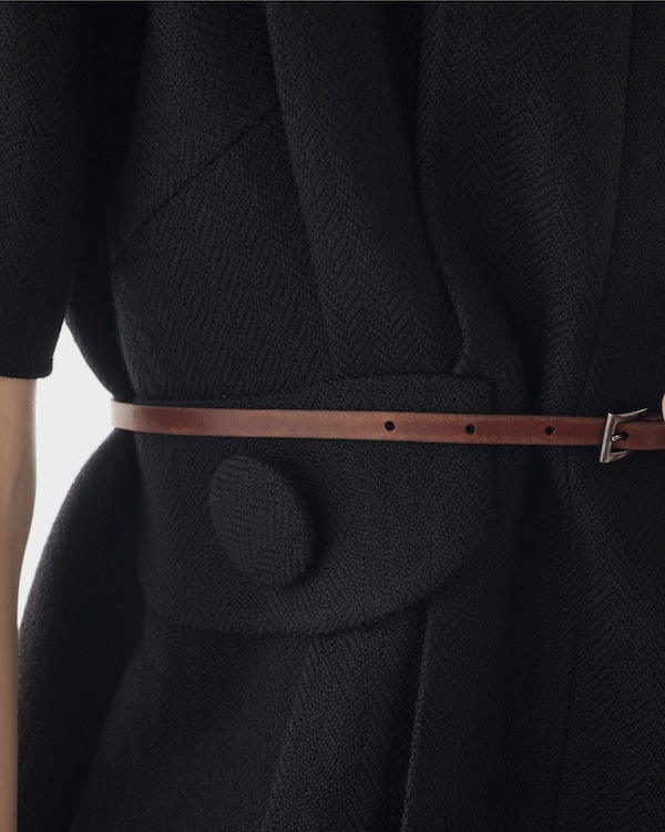 Short-sleeve chevron wool dress with belt Short-sleeve chevron wool dress with belt