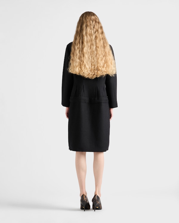 Chevron wool dress with belt - Black Chevron wool dress with belt - Black