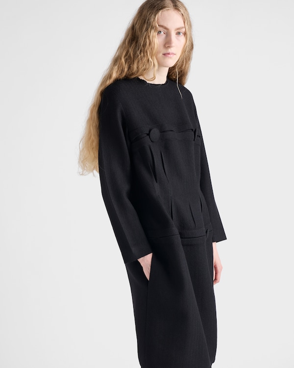 Chevron wool dress with belt - Black Chevron wool dress with belt - Black