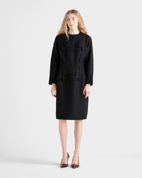 Chevron wool dress with belt - Black Chevron wool dress with belt - Black