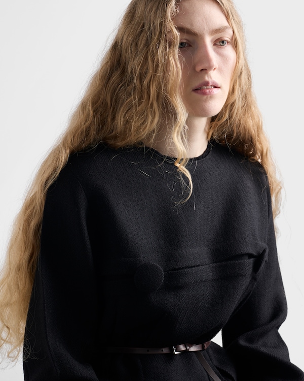 Chevron wool dress with belt - Black Chevron wool dress with belt - Black