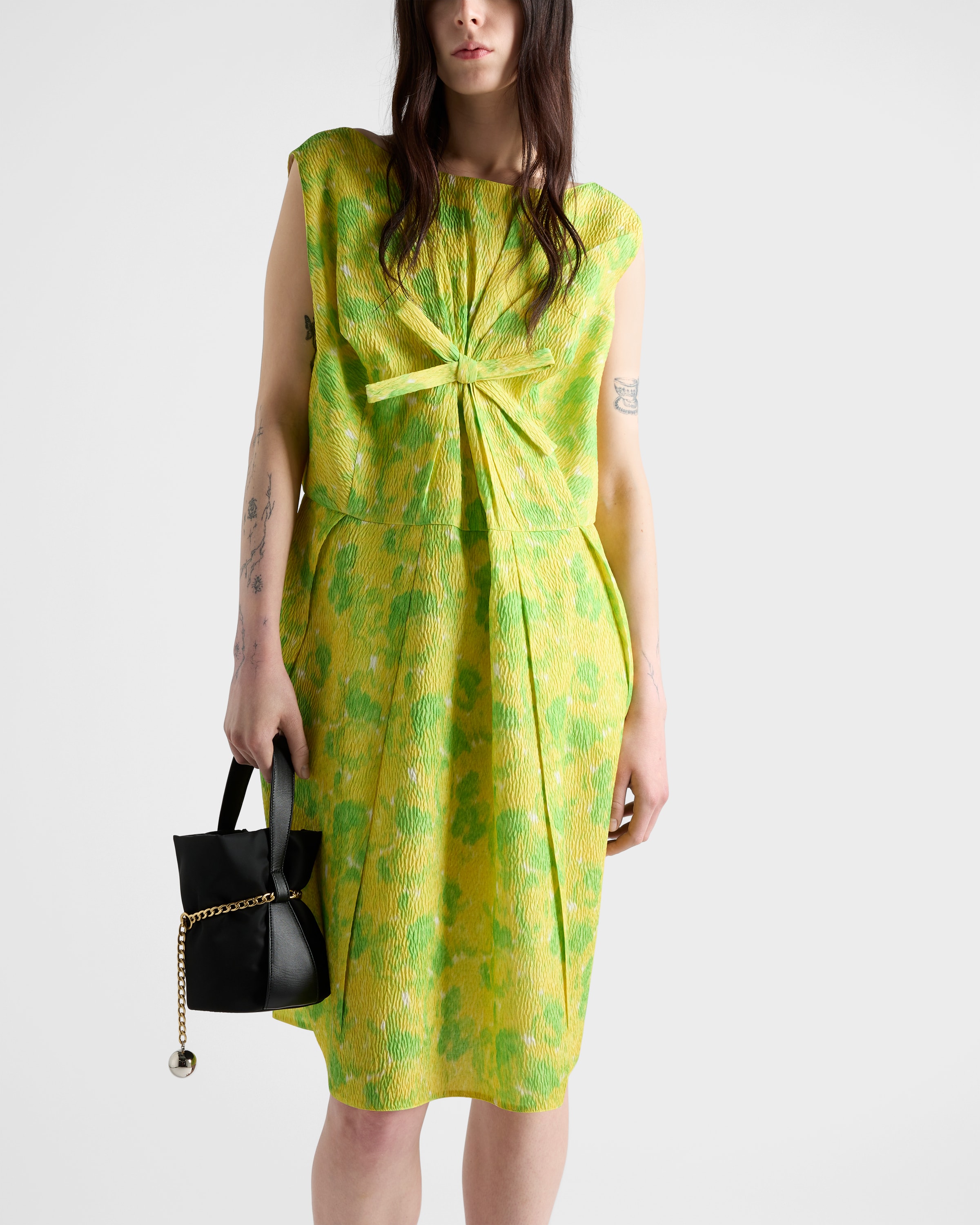 Prada Floral Print Cloquet Dress In Green
