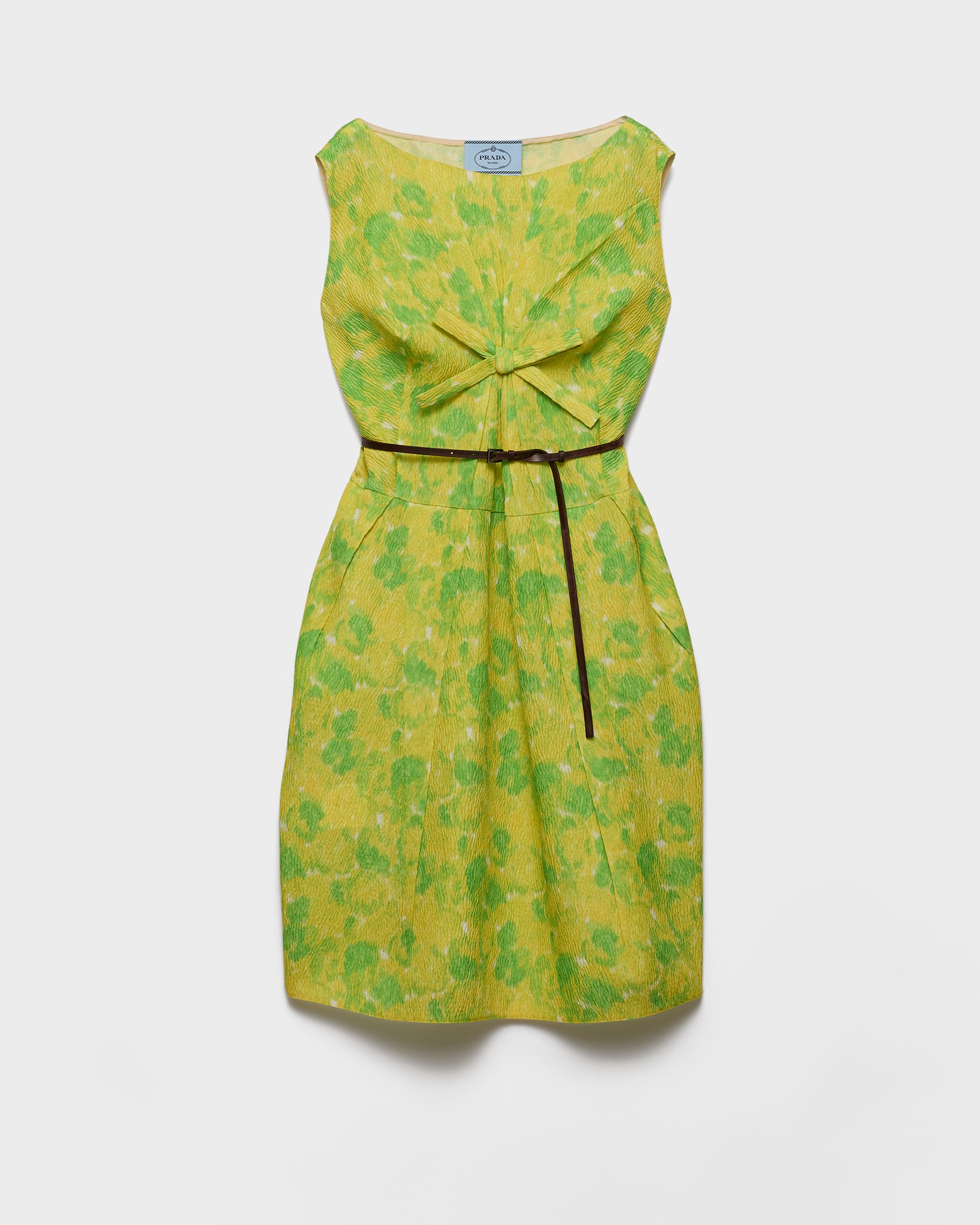Prada Floral Print Cloquet Dress In Yellow