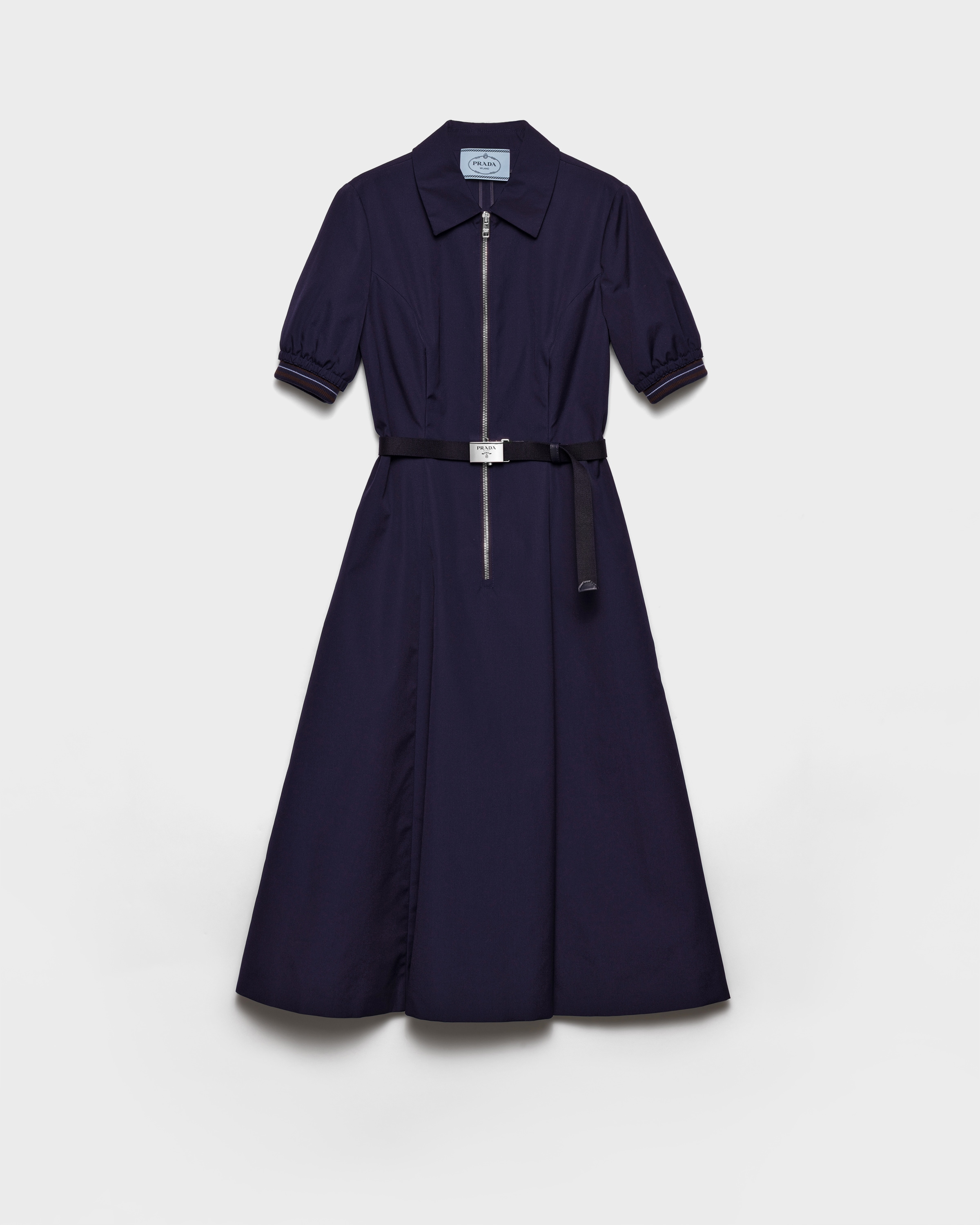 Prada Belted Poplin Midi Shirt Dress - Blue