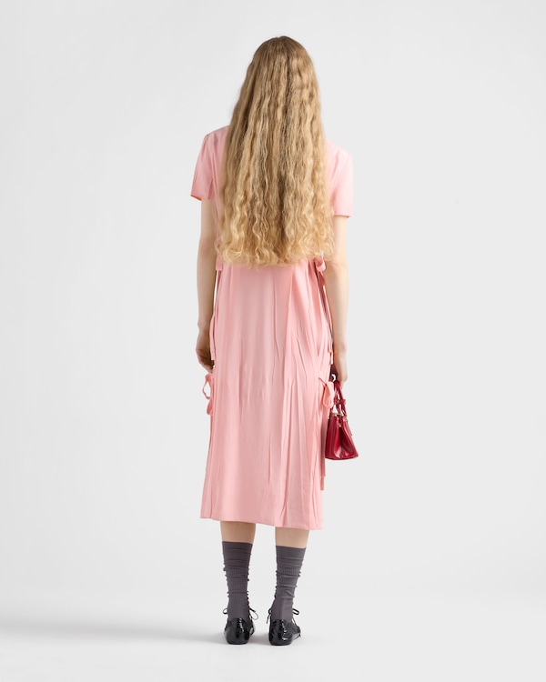 Embroidered marocain crepe dress - Pink Embroidered marocain crepe dress - Pink