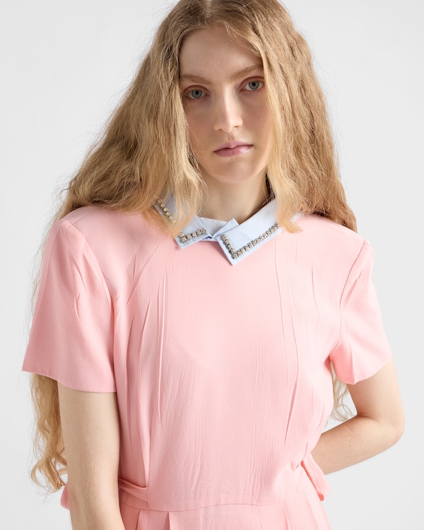 Embroidered marocain crepe dress - Pink Embroidered marocain crepe dress - Pink