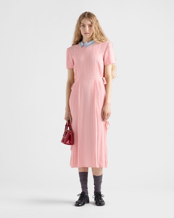 Embroidered marocain crepe dress - Pink Embroidered marocain crepe dress - Pink