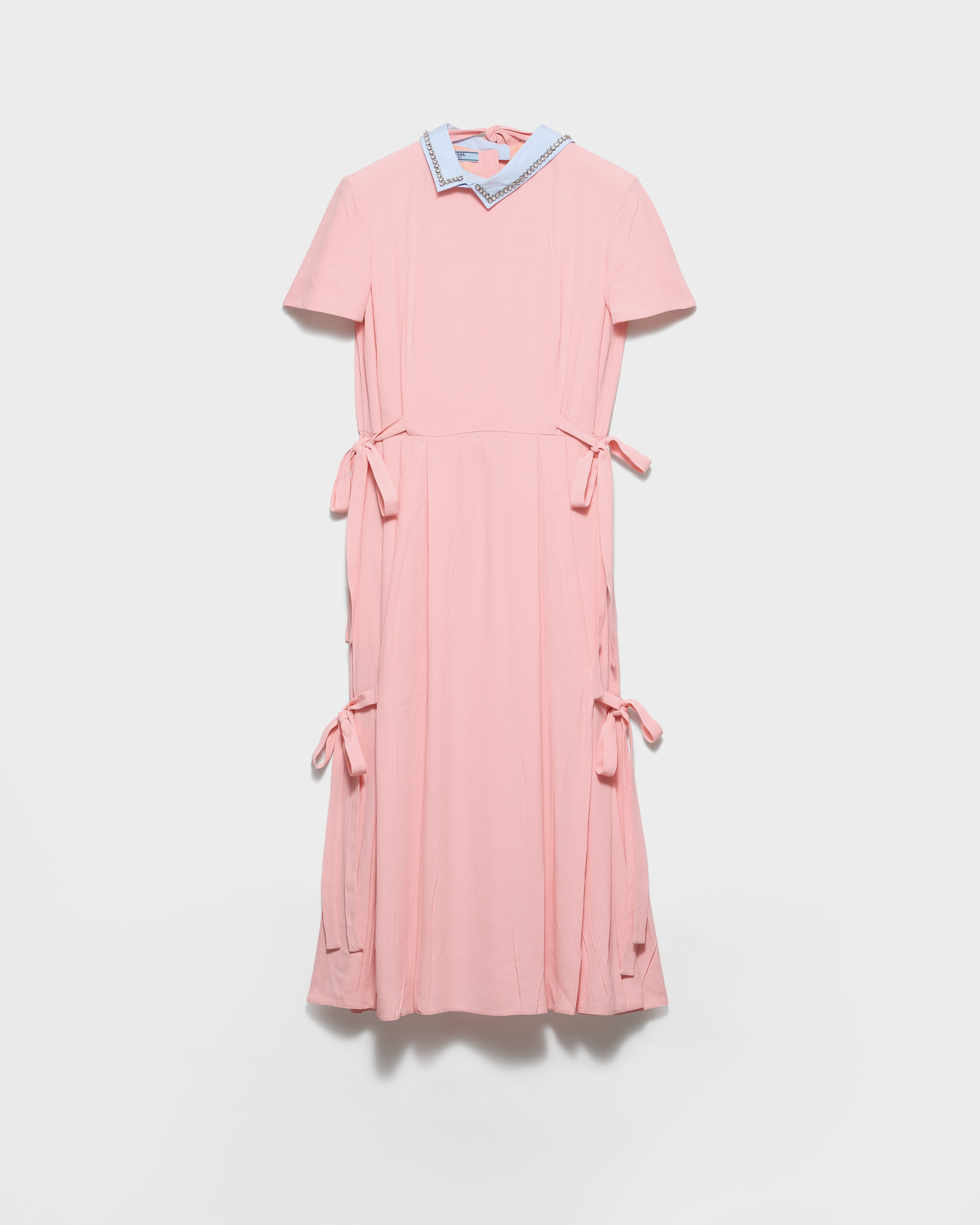 Pink Embroidered marocain crepe dress | PRADA - United States