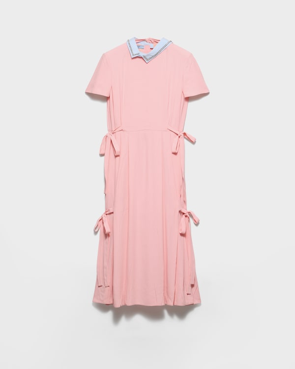 Embroidered marocain crepe dress - Pink Embroidered marocain crepe dress - Pink