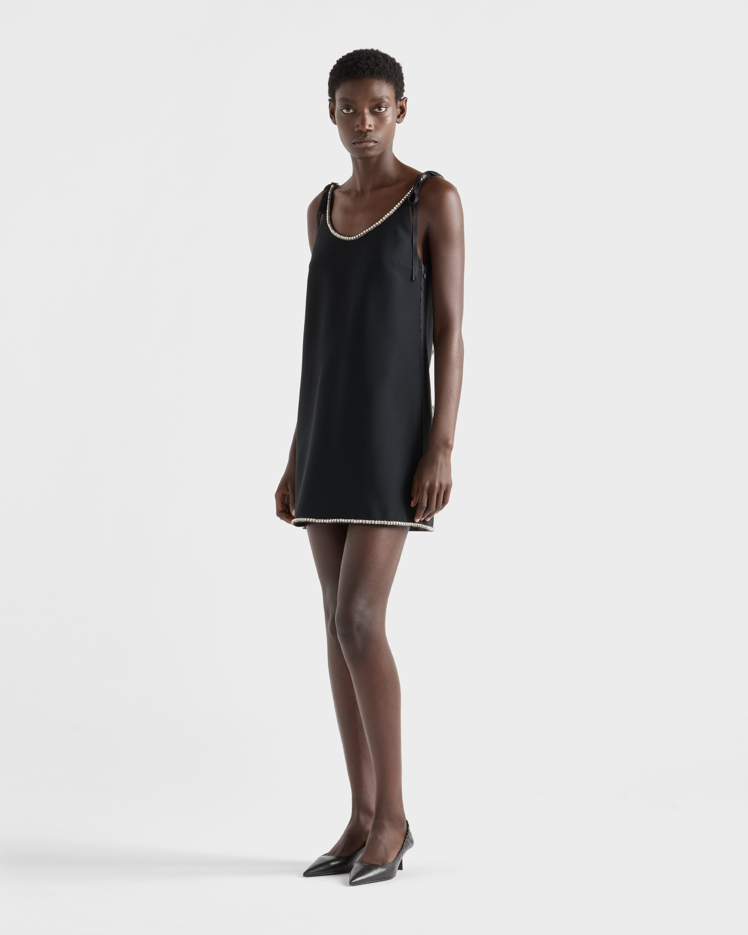 prada black mini dress Prada Compact Sablé Mini-dress, Woman, Black, Size 36
