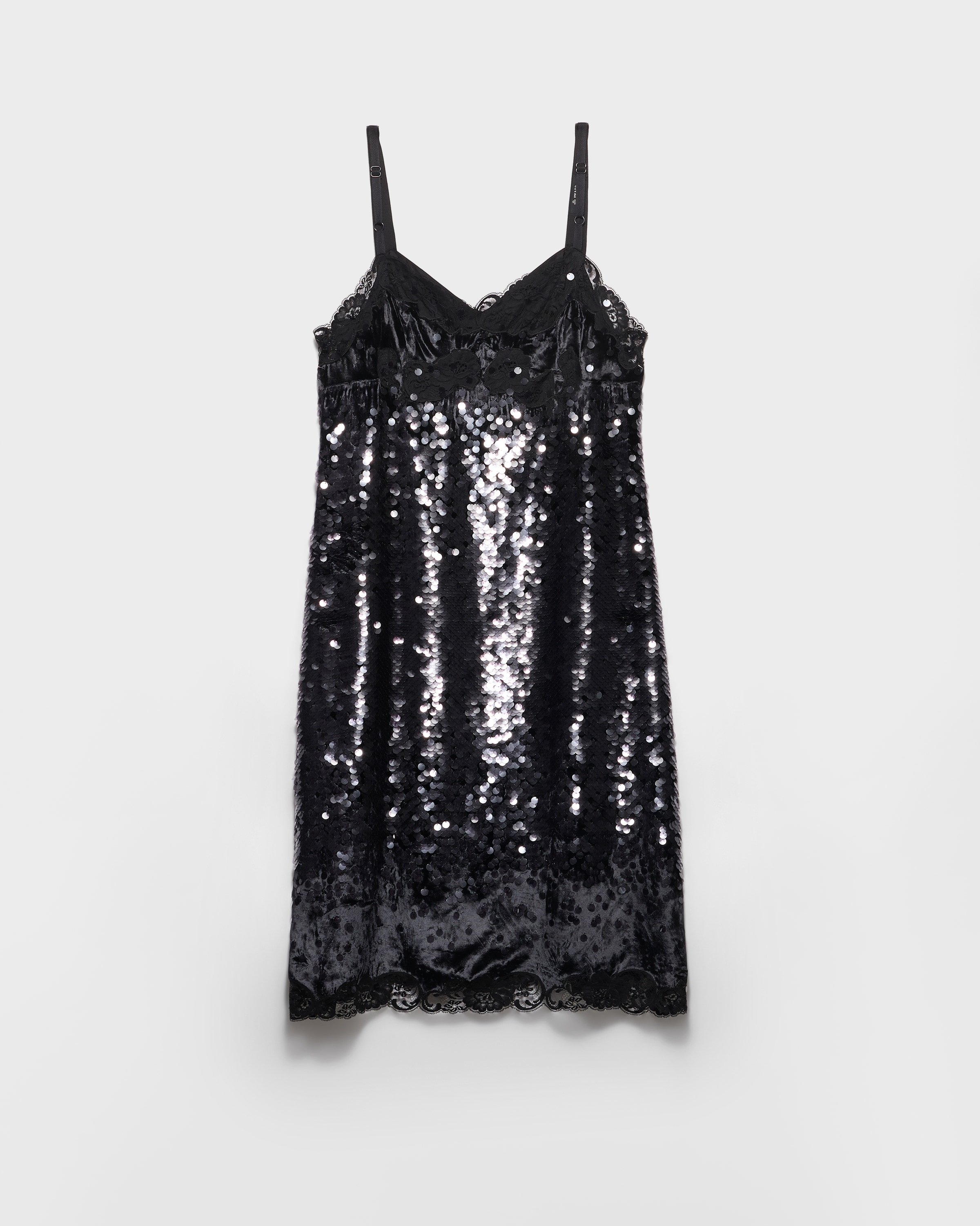 Embroidered velvet dress with sequins and lace