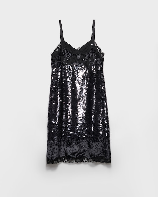 Embroidered velvet dress with sequins and lace Embroidered velvet dress with sequins and lace