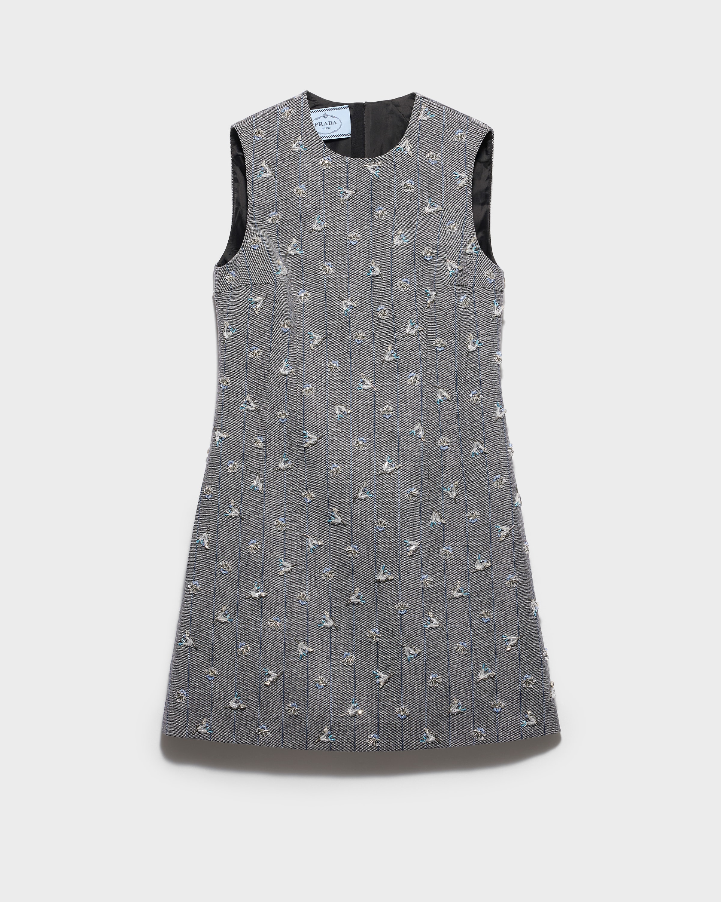 Embroidered pinstripe mini-dress