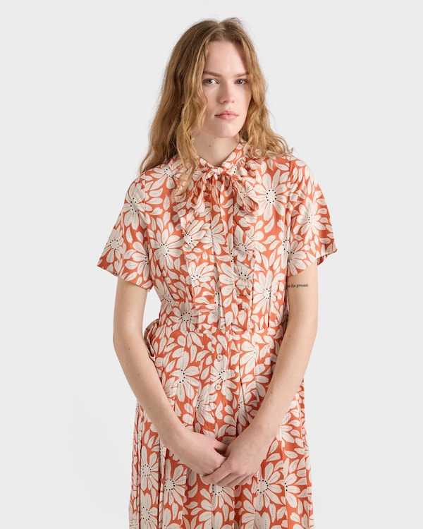 Printed pleated pongé dress - Copper Printed pleated pongé dress - Copper