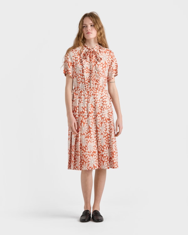 Printed pleated pongé dress - Copper Printed pleated pongé dress - Copper