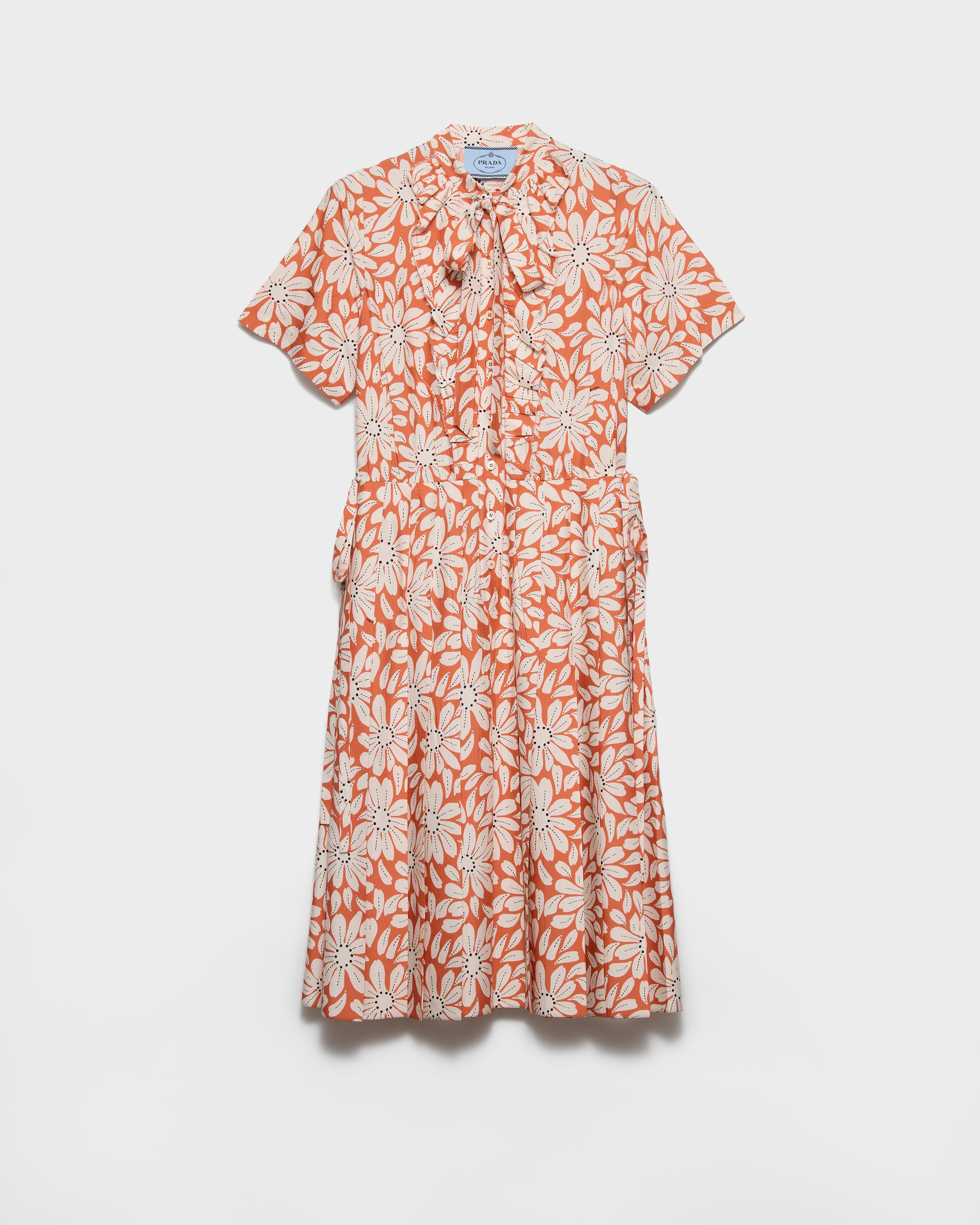 Printed pleated pongé dress