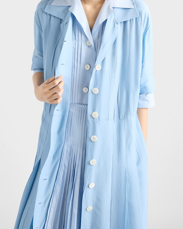 فستان قميص بونجيه وبوبلين - أزرق سماوي فستان قميص بونجيه وبوبلين - أزرق سماوي