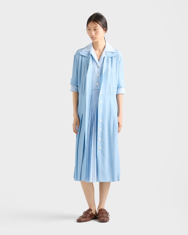 فستان قميص بونجيه وبوبلين - أزرق سماوي فستان قميص بونجيه وبوبلين - أزرق سماوي