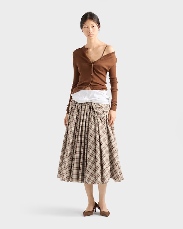 Vestido de popelín bordado con cuadros vichy - Marfil/Marrón Chocolate Vestido de popelín bordado con cuadros vichy - Marfil/Marrón Chocolate