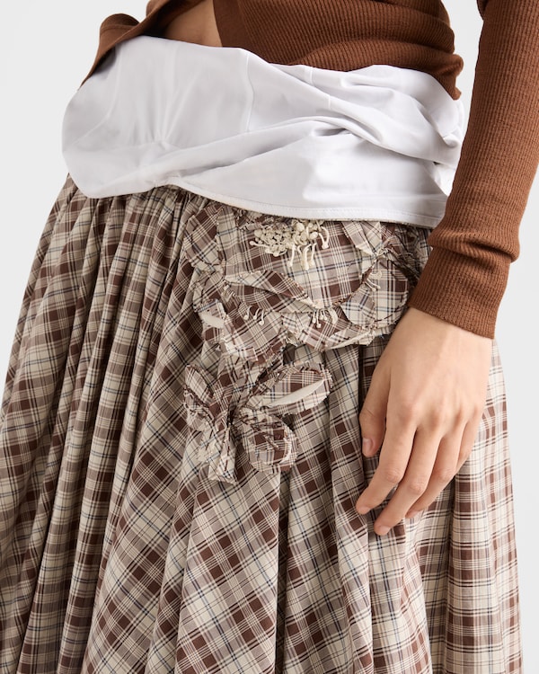 Vestido de popelín bordado con cuadros vichy - Marfil/Marrón Chocolate Vestido de popelín bordado con cuadros vichy - Marfil/Marrón Chocolate