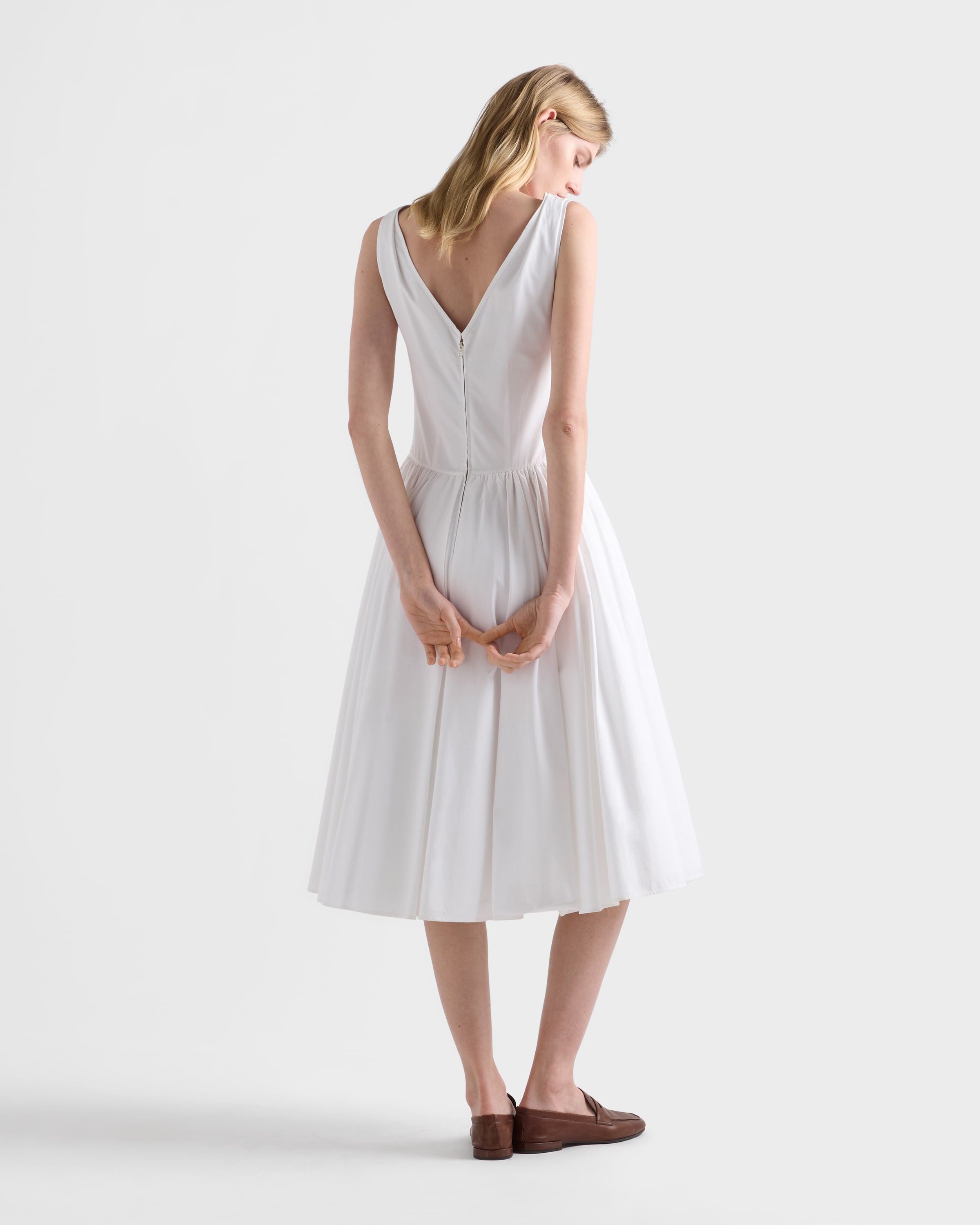White Cotton Poplin Dress | PRADA - United States
