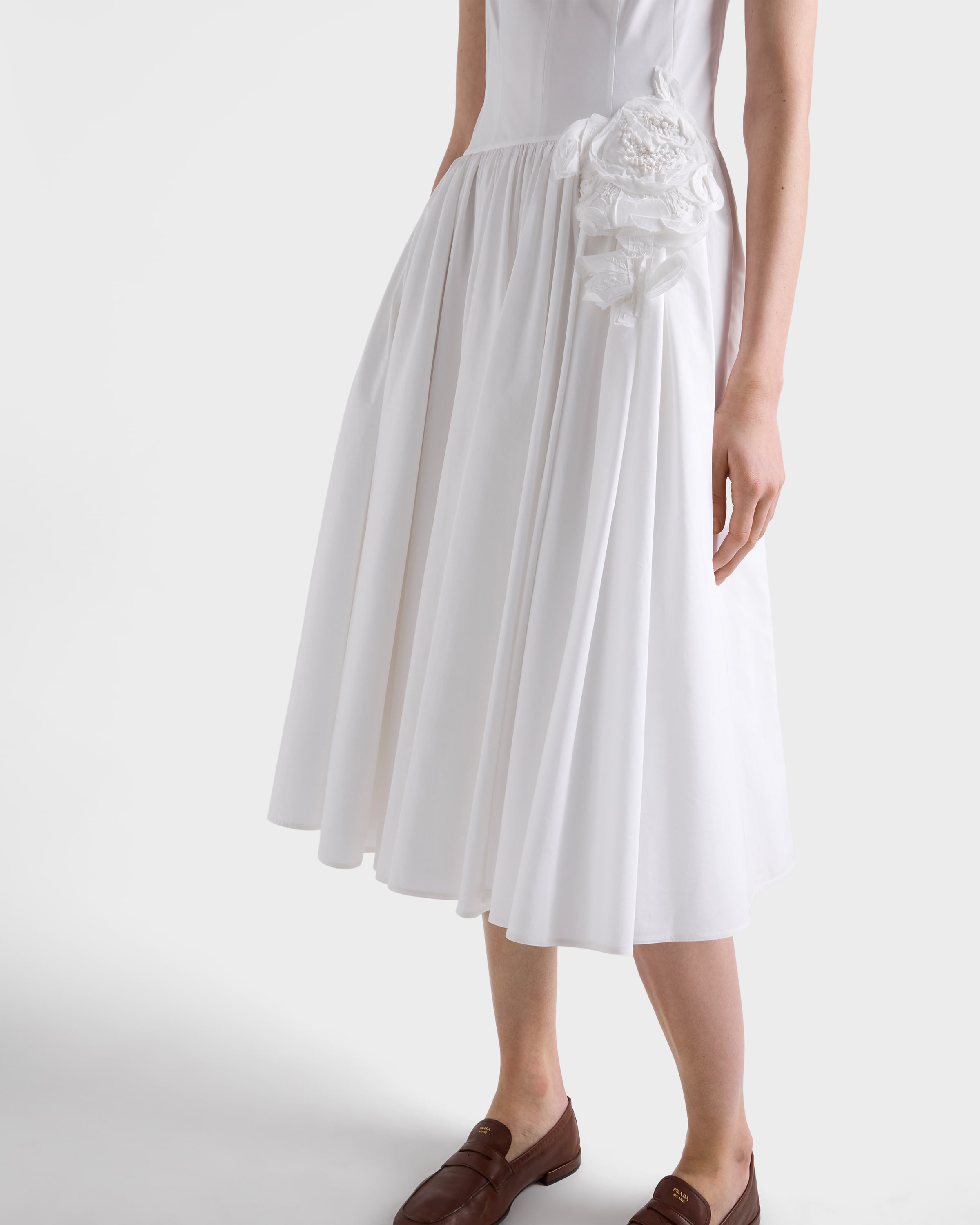 White Cotton Poplin Dress | PRADA - United States