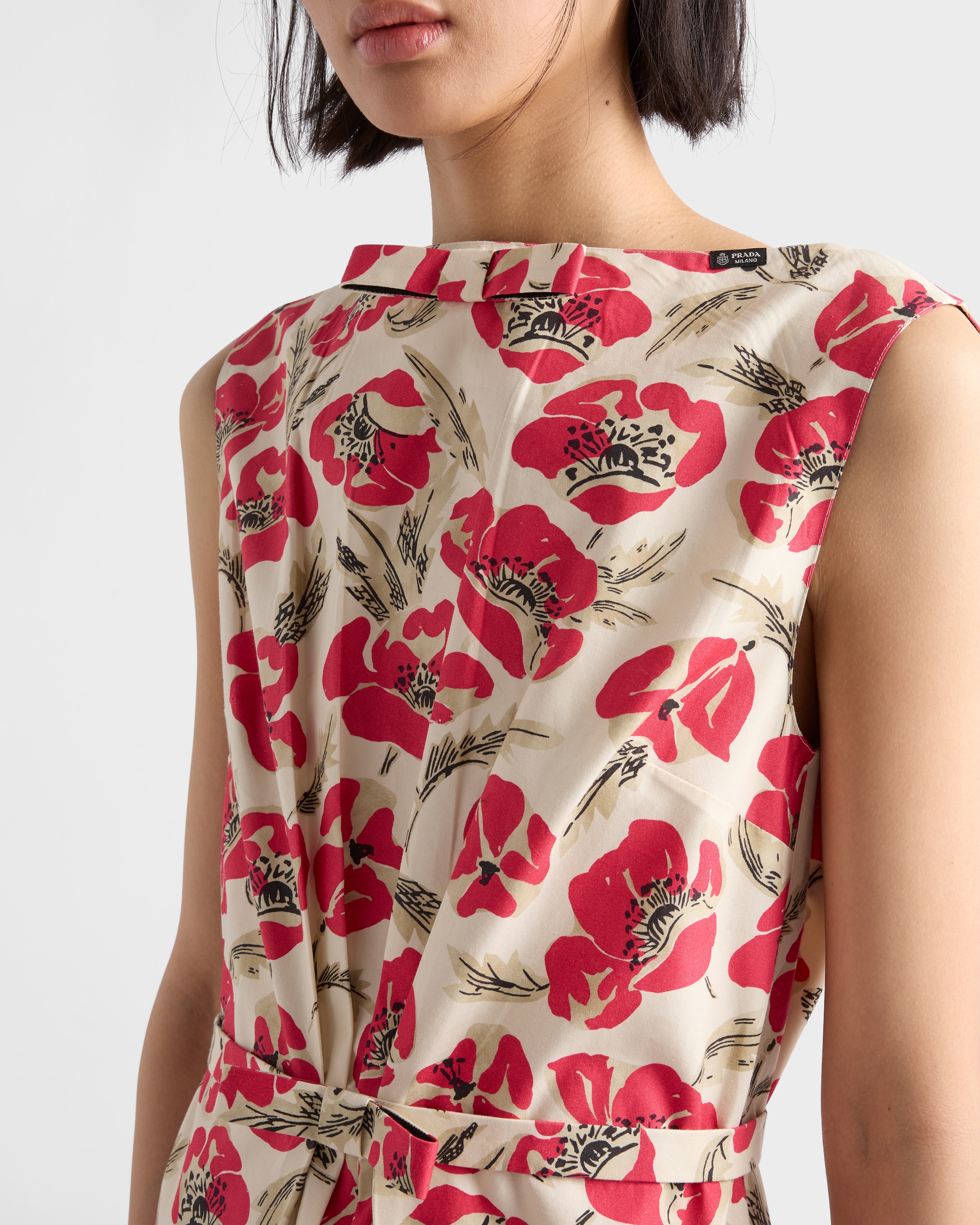 prada red flower dress Prada red floral crepe cady midi dress in red IT40