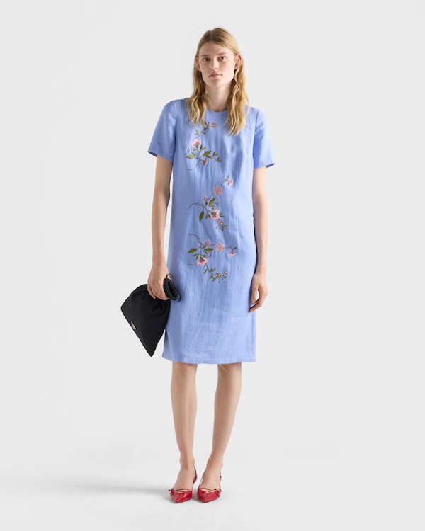 Embroidered linen dress - Periwinkle Blue Embroidered linen dress - Periwinkle Blue