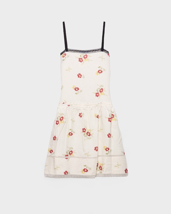 Embroidered linen mini-dress with floral motif - Ruby Red Embroidered linen mini-dress with floral motif - Ruby Red