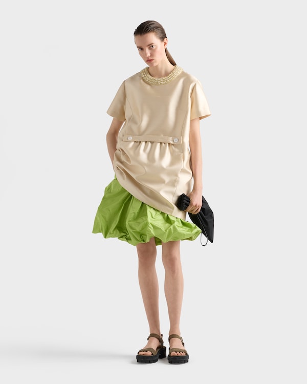 Embroidered double shantung dress - Sand Beige Embroidered double shantung dress - Sand Beige