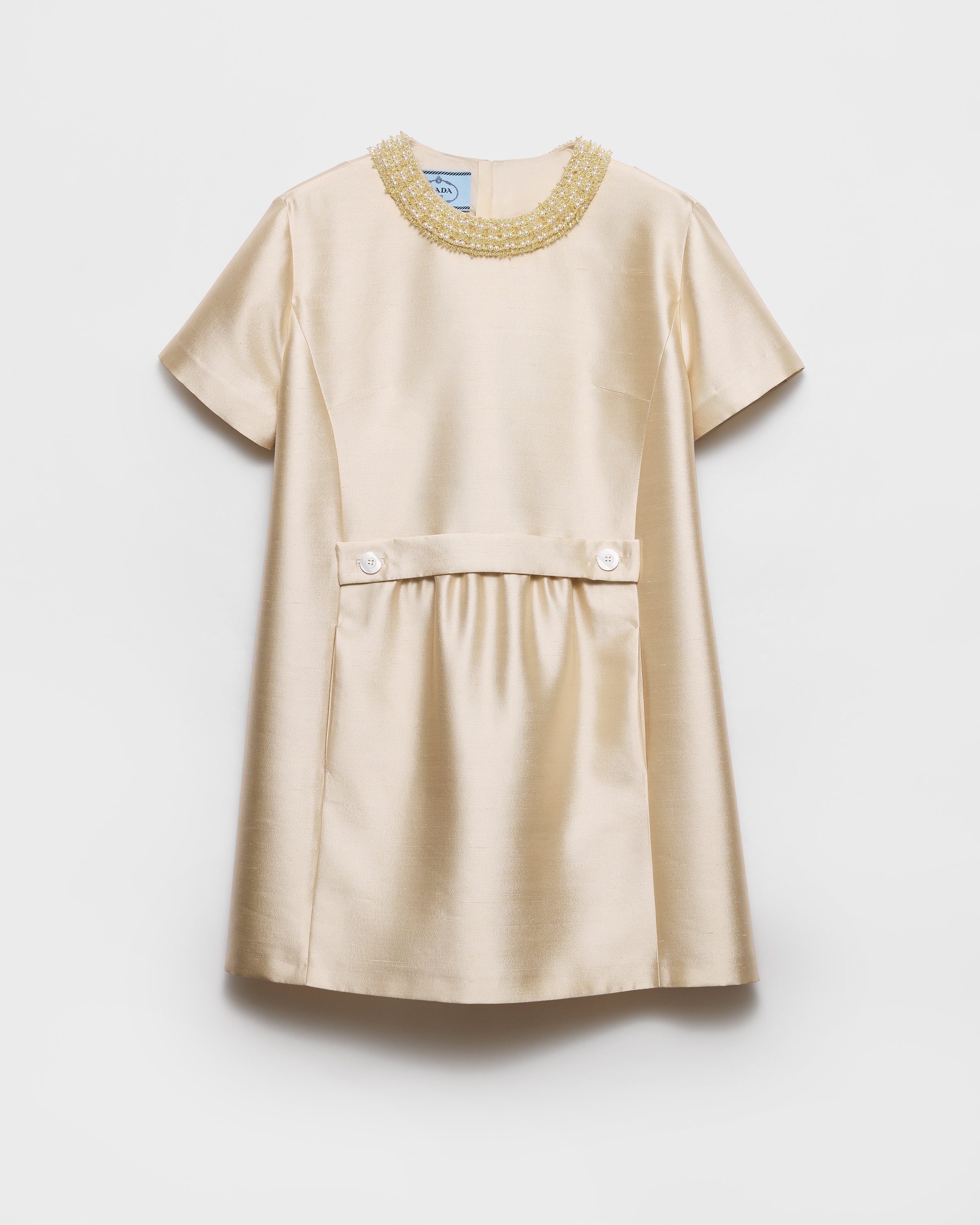 Embroidered double shantung dress