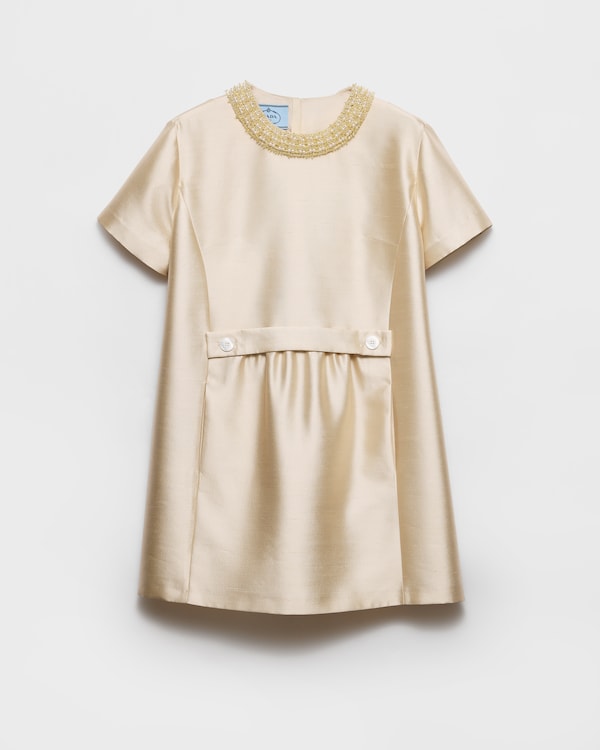 Embroidered double shantung dress - Sand Beige Embroidered double shantung dress - Sand Beige