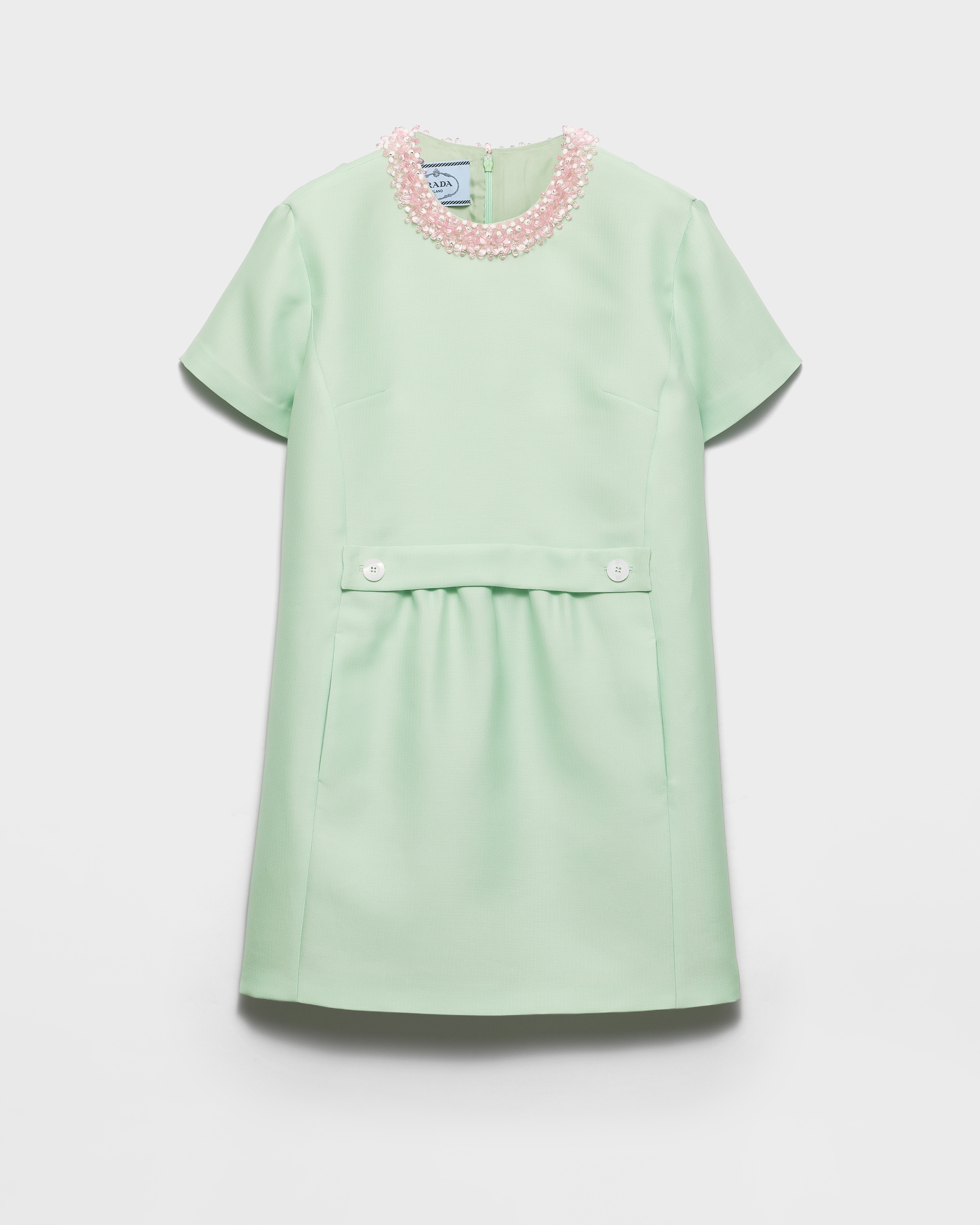 Prada Embroidered Slubbed Gazar Dress, Woman, Jade Green, Size 40