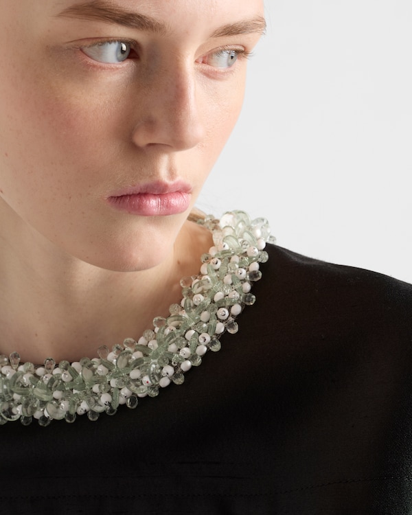 Embroidered double shantung dress - Black Embroidered double shantung dress - Black