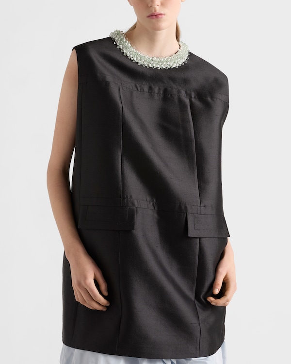 Embroidered double shantung dress - Black Embroidered double shantung dress - Black