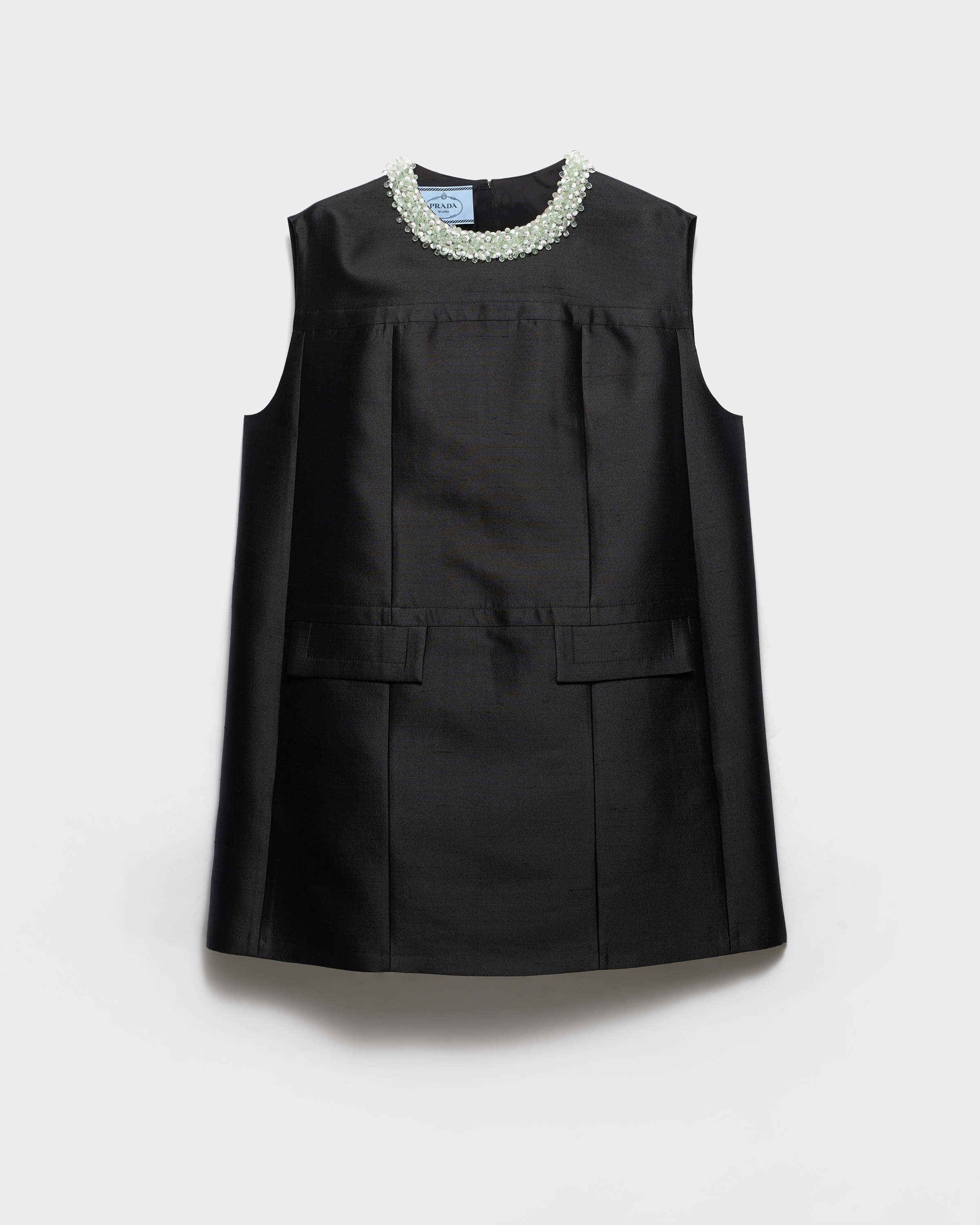 Embroidered double shantung dress