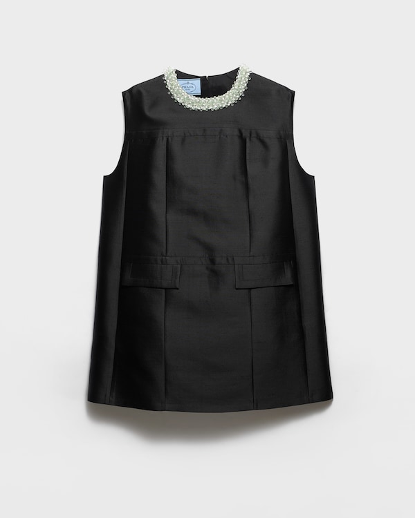 Embroidered double shantung dress - Black Embroidered double shantung dress - Black