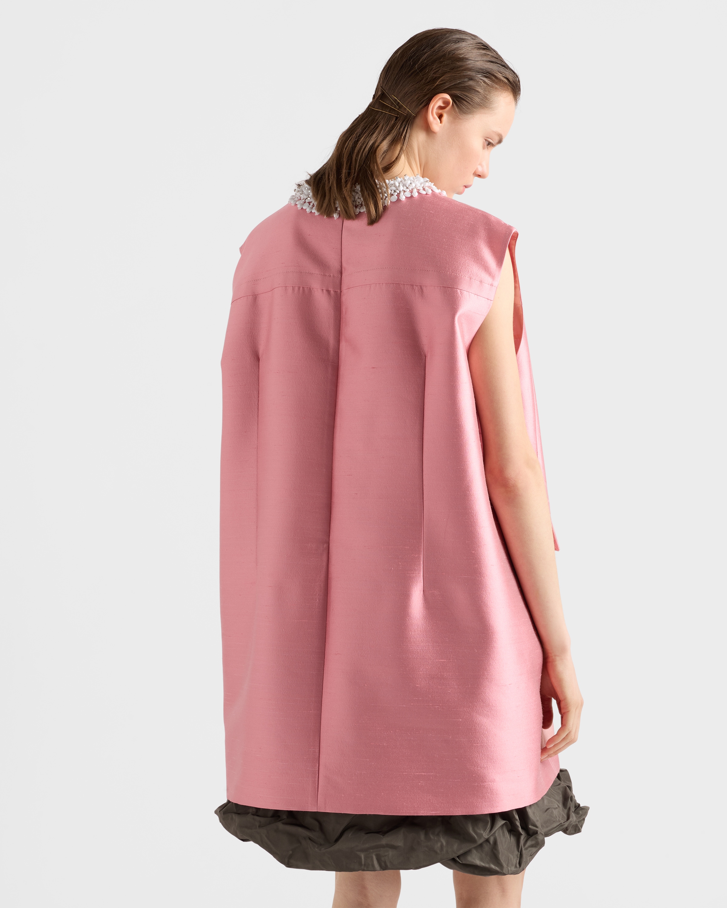 Begonia Pink Embroidered double shantung dress | PRADA - United States