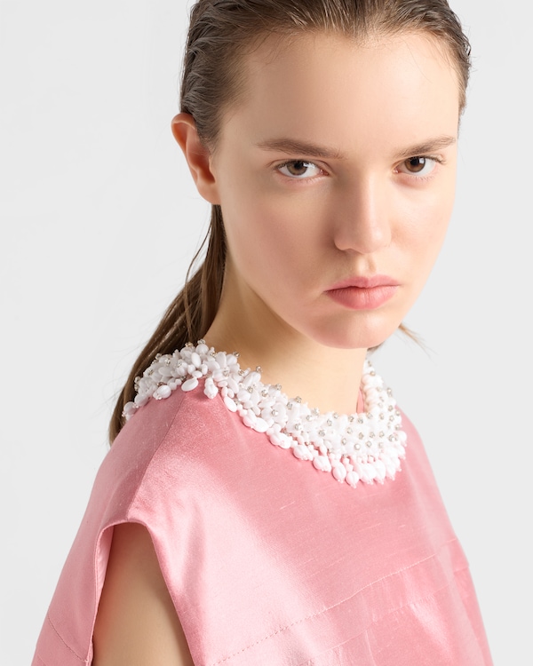 Embroidered double shantung dress - Begonia Pink Embroidered double shantung dress - Begonia Pink