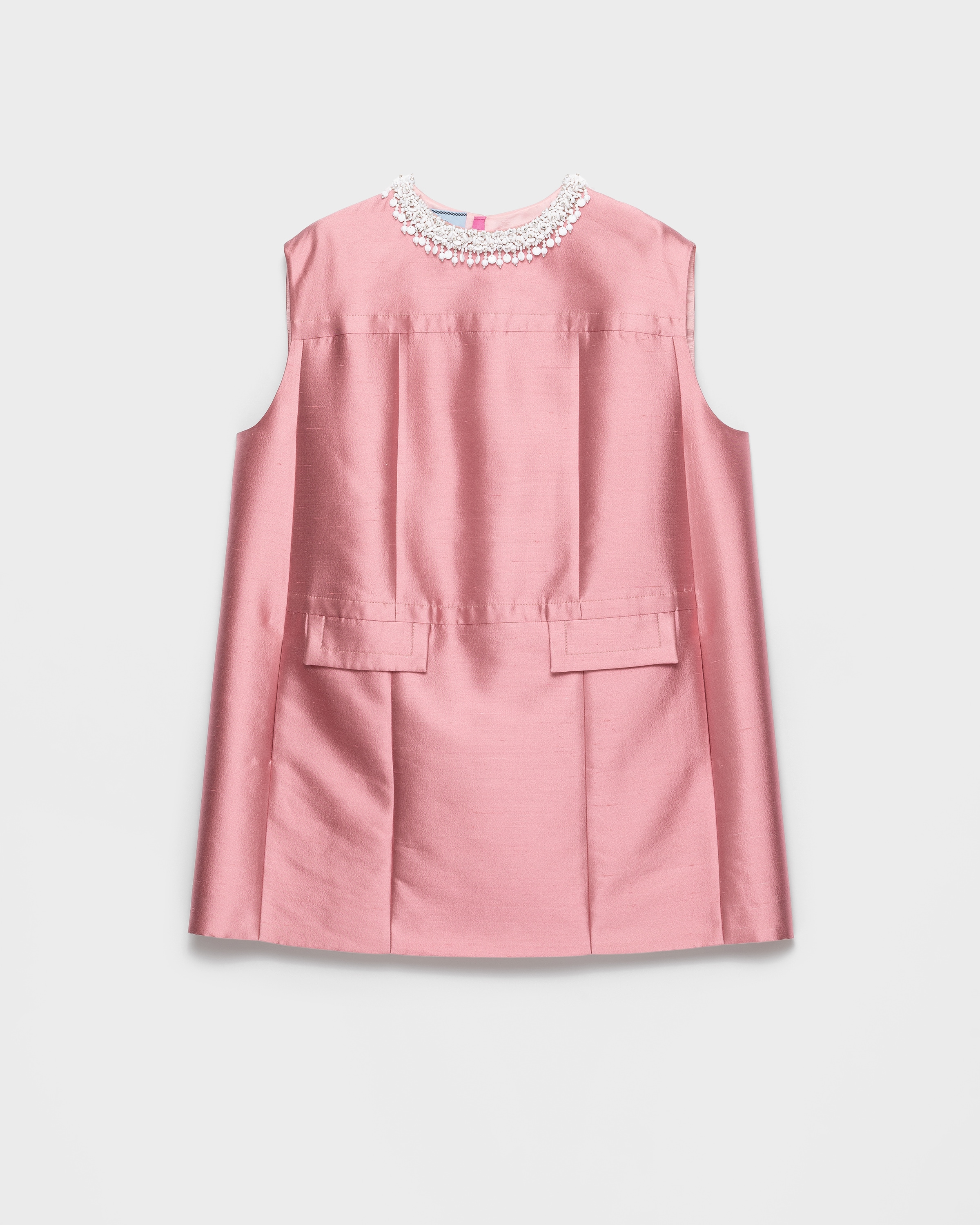 Begonia Pink Embroidered double shantung dress | PRADA - United States