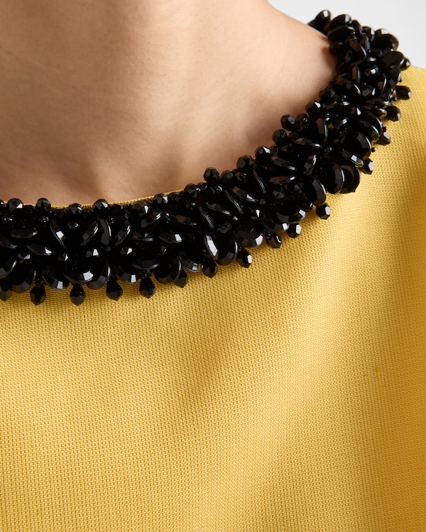 Embroidered slubbed gazar dress - Topaz Embroidered slubbed gazar dress - Topaz