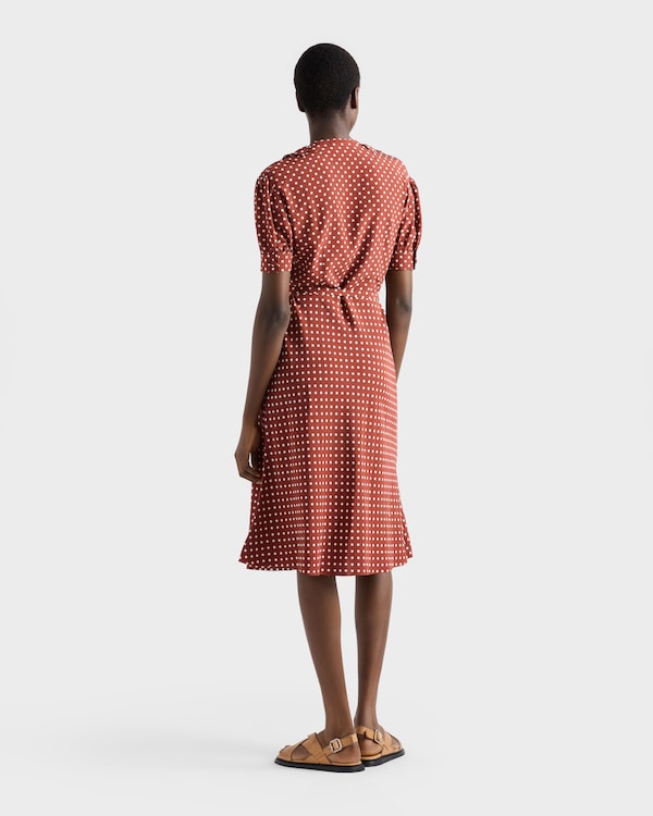 Polka-dot print marocain dress - Tobacco/Beige Polka-dot print marocain dress - Tobacco/Beige