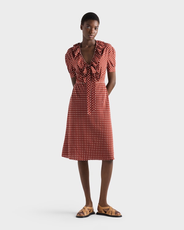 Polka-dot print marocain dress - Tobacco/Beige Polka-dot print marocain dress - Tobacco/Beige