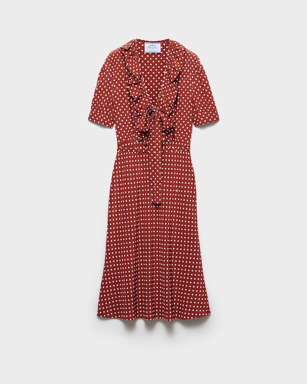 Polka-dot print marocain dress - Tobacco/Beige Polka-dot print marocain dress - Tobacco/Beige